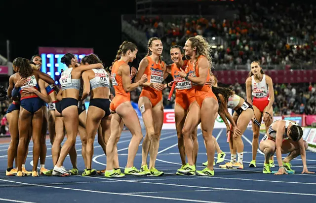 Gold medallists Netherlands' Myrte Van Der Schoot, Netherlands' Femke Broeders-Bol