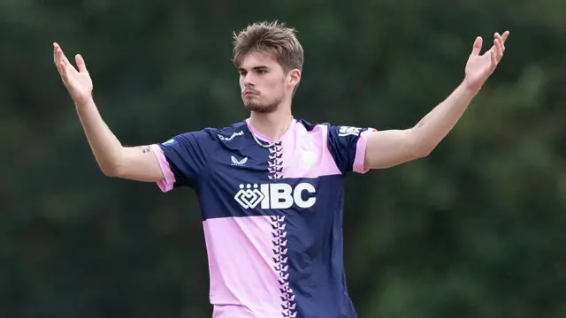 Middlesex's Noah Cornwell celebrates a wicket in the One-Day Cup