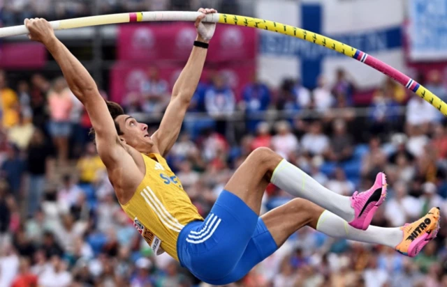 Sweden's Armand Duplantis in action