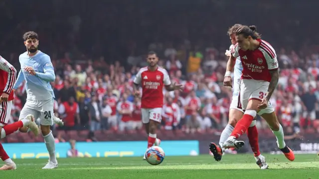 Calafiori scoring for Arsenal