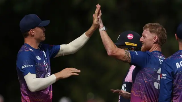 Ben Stokes celebrates his wicket