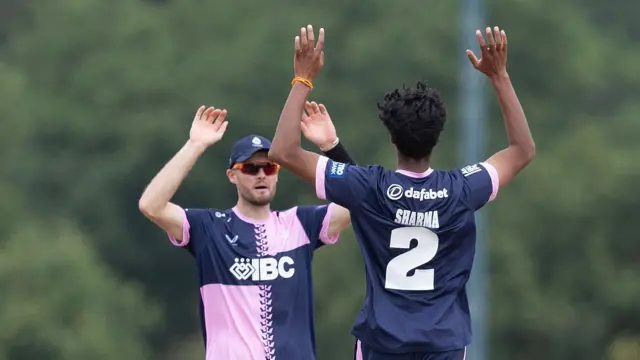 Haavya Sharma celebrates the wicket of Alex Lees