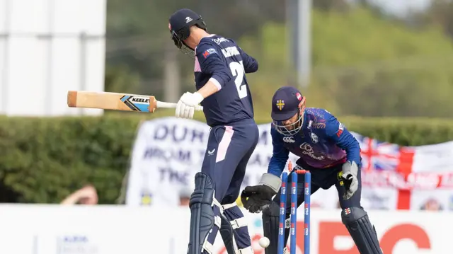 Toby Roland-Jones plays onto his own stumps