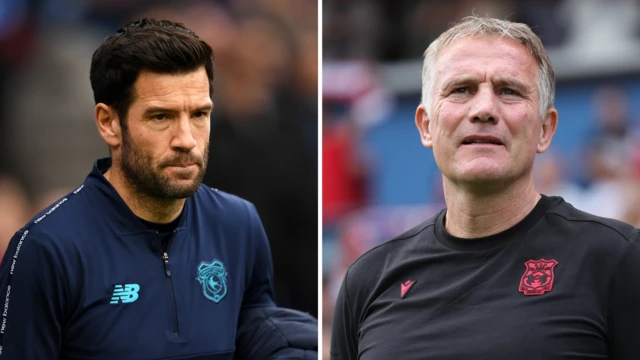 Cardiff City head coach Brian Barry-Murphy (left) and Wrexham manager Phil Parkinson