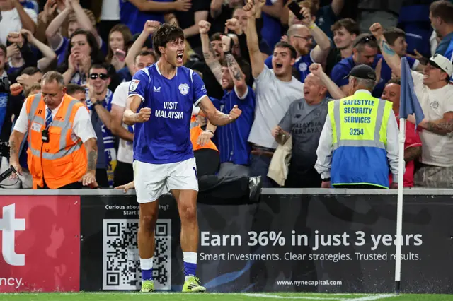Cardiff's Rubin Colwill celebrates