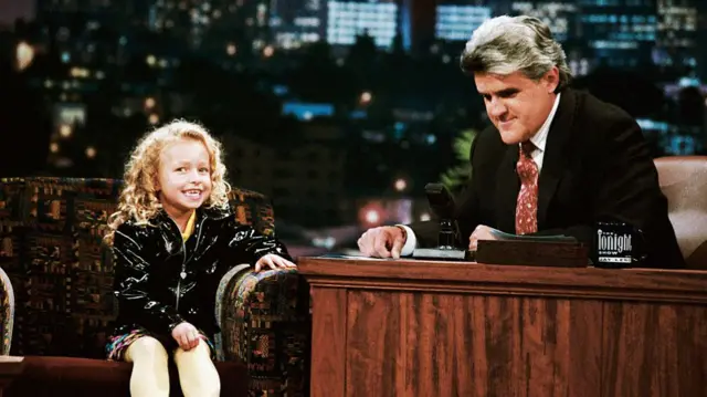 Panettiere sits next to Jay Leno on the Tonight Show