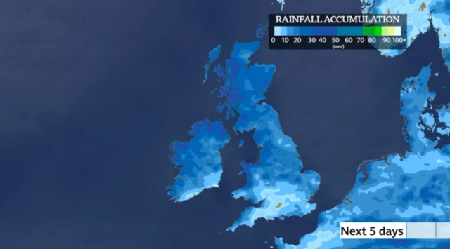 A map of Britain and northern Europe in various shades of blue