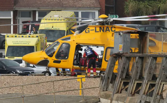 A helicopter on the beach at Shoreham