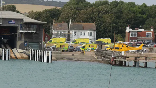 Ambulances and a helicopter on the scene