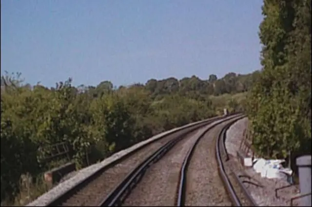 A CCTV image of a track with a kink in one of its rails.