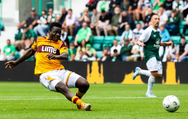 Ibrahim Said slides in the winning goal for Motherwell