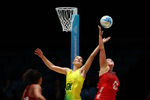 Australia and England battle for the ball