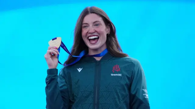 Kate O'Connor celebrates heptathlon gold