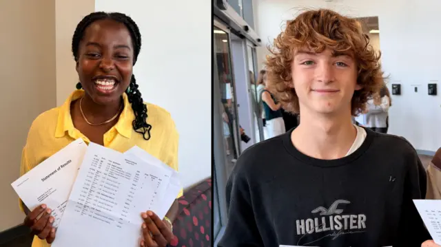 Bethel and Casper holding their exam papers