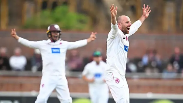 Jack Leach appealing for a wicket