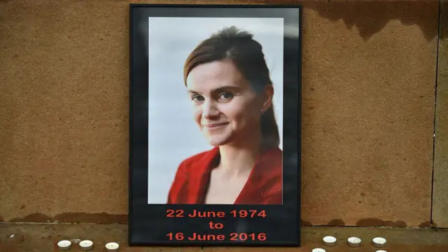 Candles surround a photo of Labour MP Jo Cox