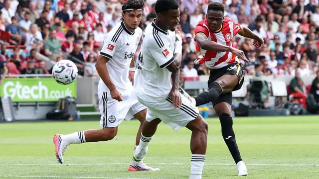 Mamadou Sangare playing for Brentford in pre-season
