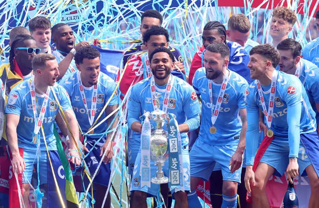 Coventry players with Championship trophy