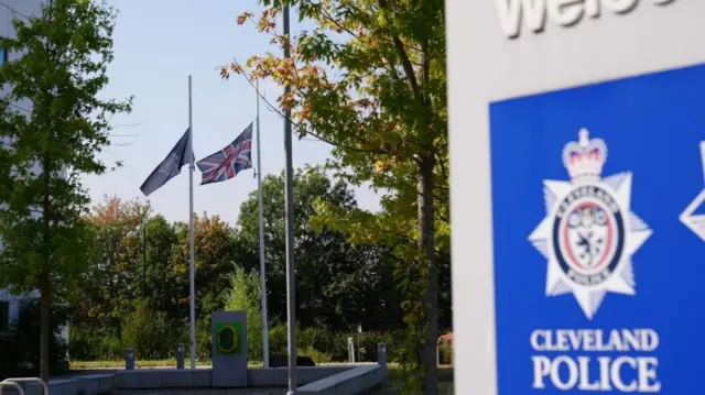 Flags at half mast outside Cleveland Police Headquarters in Middlesbrough