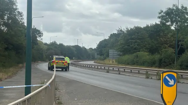 A police road block on the A66 after multiple people have died in a crash involving a police vehicle and a car following a pursuit