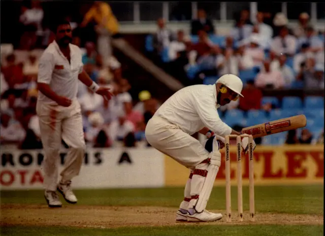 Graham Gooch ducking a Merv Hughes delivery in 1993 Ashes Test at Old Trafford