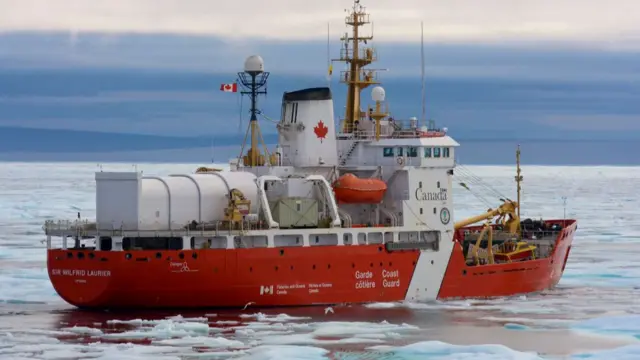 an ice-breaking ship in icy waters