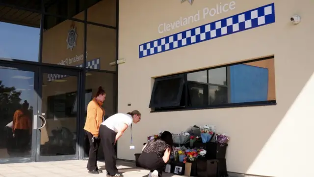 Flowers at the Cleveland Police HQ in Middlesbrough