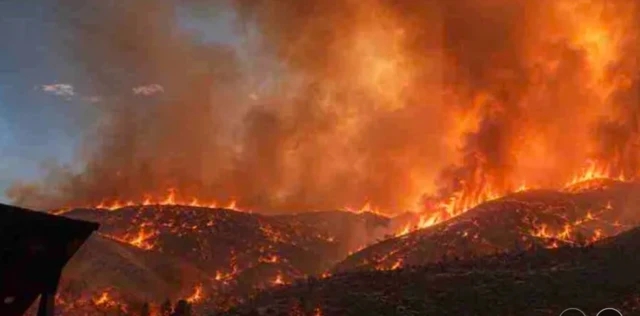 Davis took a photo of this fiery landscape around his home, before he was forced to flee