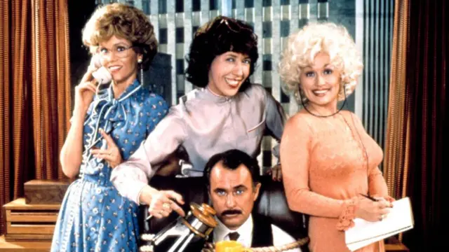 Jane Fonda, Lily Tomlin, Dolly Parton, Dabney Coleman in a promotional image for 9 to 5.