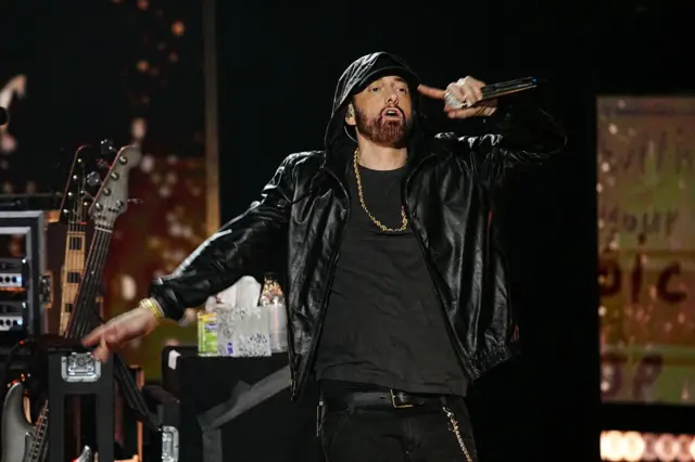 Eminem performs at the Rock & Roll Hall of Fame induction ceremony in Los Angeles on 5 November 2022.