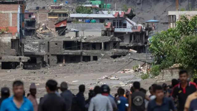 The Nuwakot district in Nepal after water swept through the Trishuli Bazar
