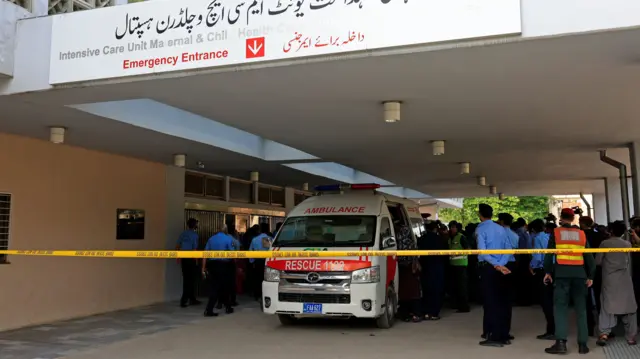 Police line and hospital at the entrance of PIMS hospital in Pakistan