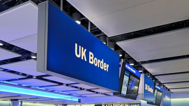 A blue border control sign