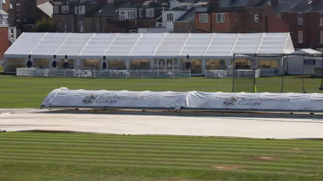 The covers on the pitch at Scarborough
