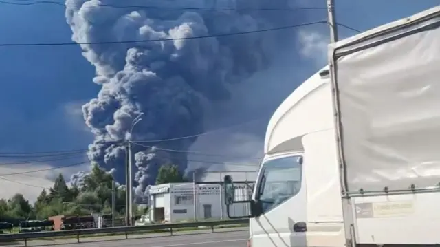 Smoke rises near a Wildberries warehouse