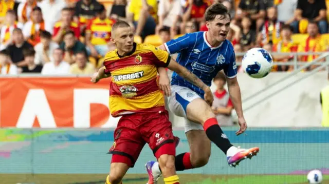 Rangers' Findlay Curtis fires against a post