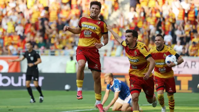 Jagiellonia Bialystok's Kacper Szmyt celebrates