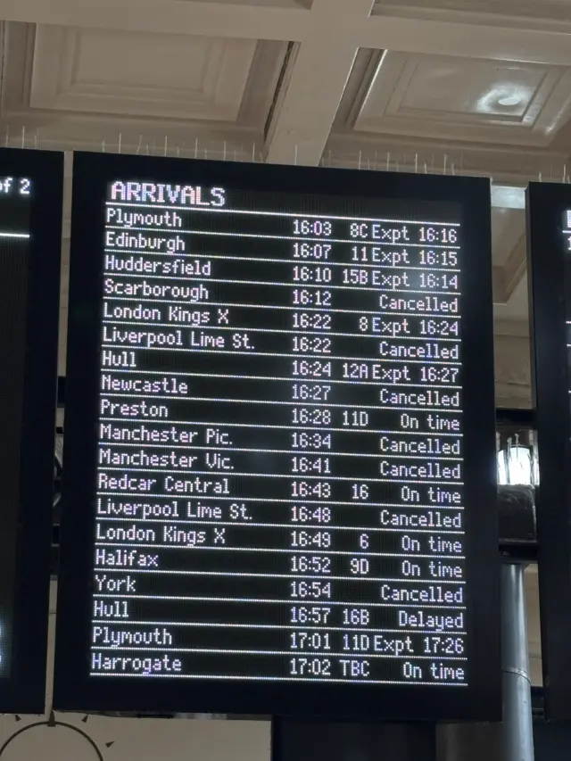 Departures board at Leeds Station