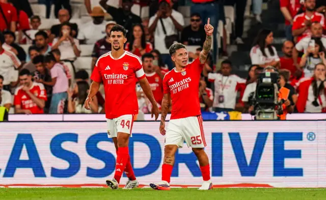 Benfica's Gianluca Prestianni celebrates after scoring to make it 4-0