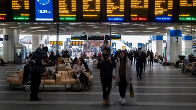 Interior of train timetables of Grand Central Station, aka Birmingham New Street Station in Birmingham city centre on 21st March 2024 in Birmingham, United Kingdom.