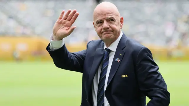 FIFA President Gianni Infantino waves