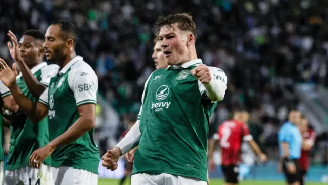 Owen Elding celebrates for Hibs