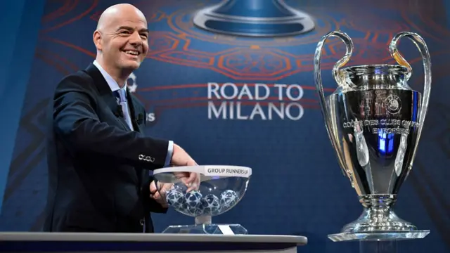 UEFA General Secretary Gianni Infantino takes part in the draw for the UEFA Champions league