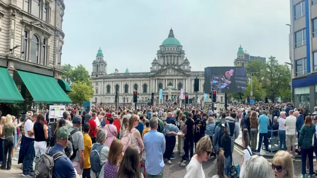 Crowds gather outside Belfast City Hall