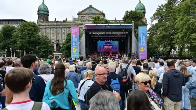Crowds in Belfast City Hall