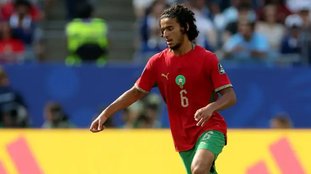 Ayyoub Bouaddi of Morocco on the ball during the FIFA World Cup 2026 Quarter Final