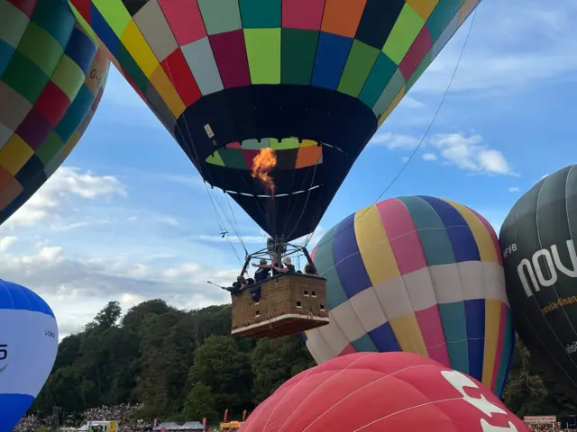 A hot air balloon taking off