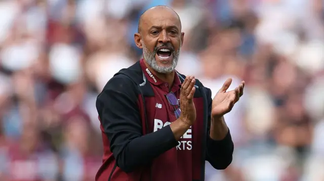 Nuno Espirito Santo claps his hands on the sidelines during West Ham's win over Portsmouth