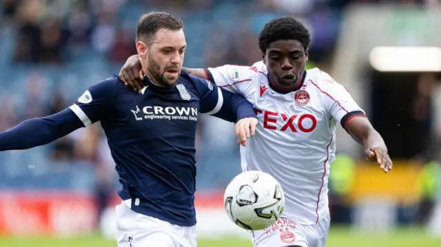 Dundee's Drey Wright and Aberdeen's Andy Fasanya