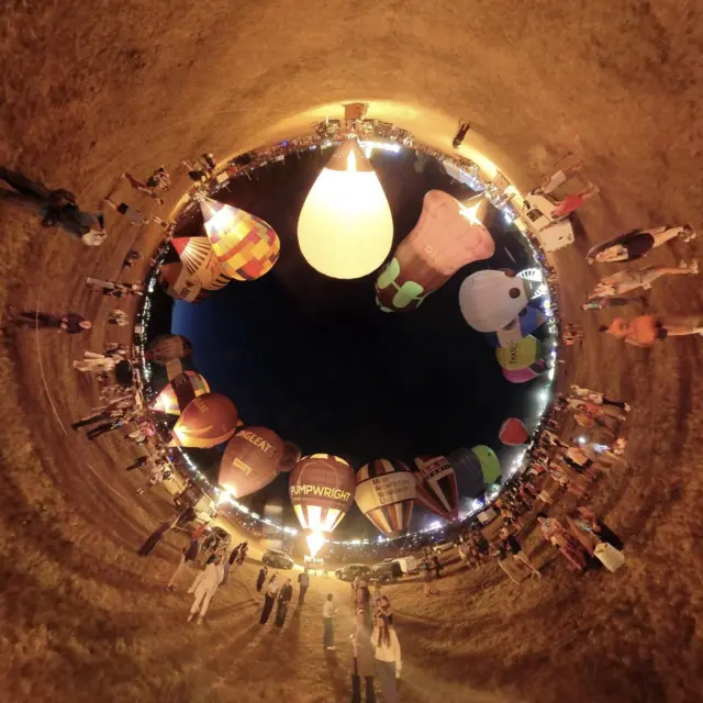 A circular 360 picture taken from the inside of a balloon nightglow